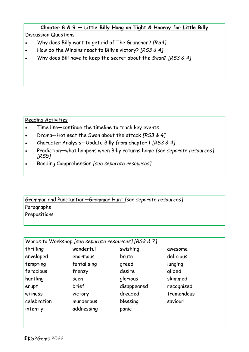 Billy and the Minpins - Chapters Chapters 8 & 9 - Worksheet