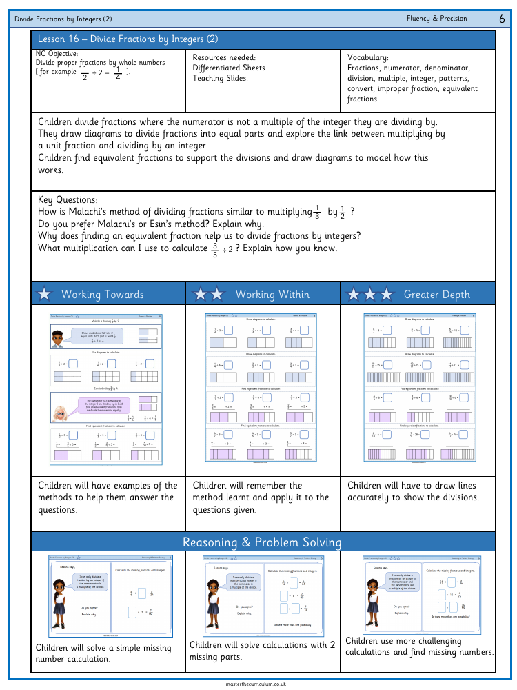 Fractions - Divide fractions by integers (2) - Worksheet