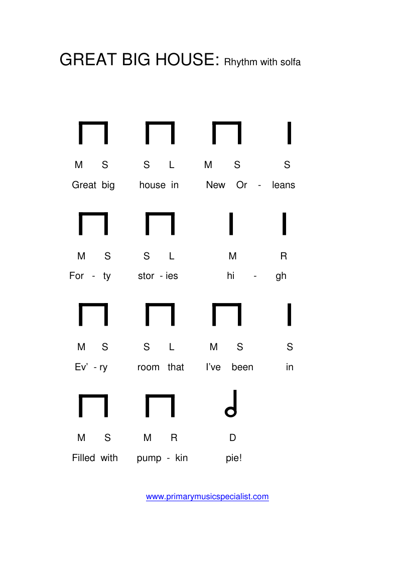 Instrumental Year 5 Notations - Great big house stick notation