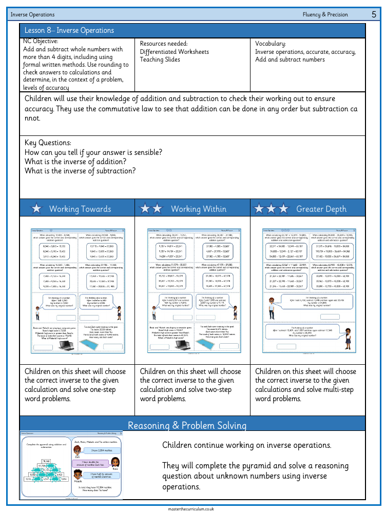 Addition and Subtraction - Inverse Operations - Worksheet