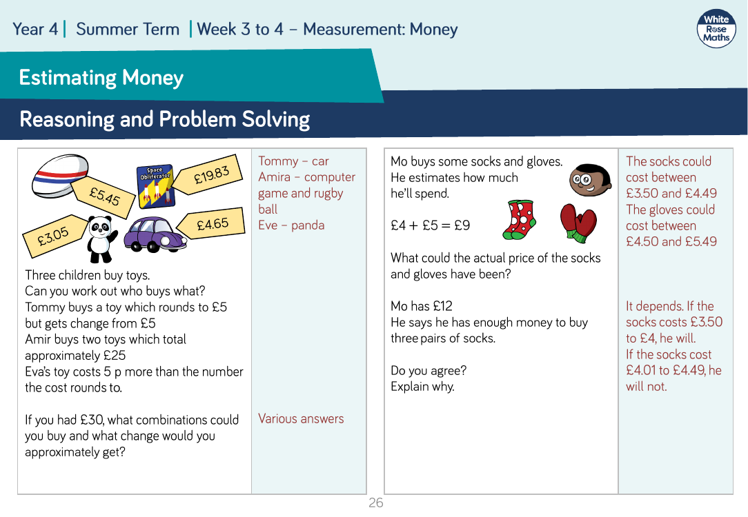 Estimating Money: Reasoning and Problem Solving