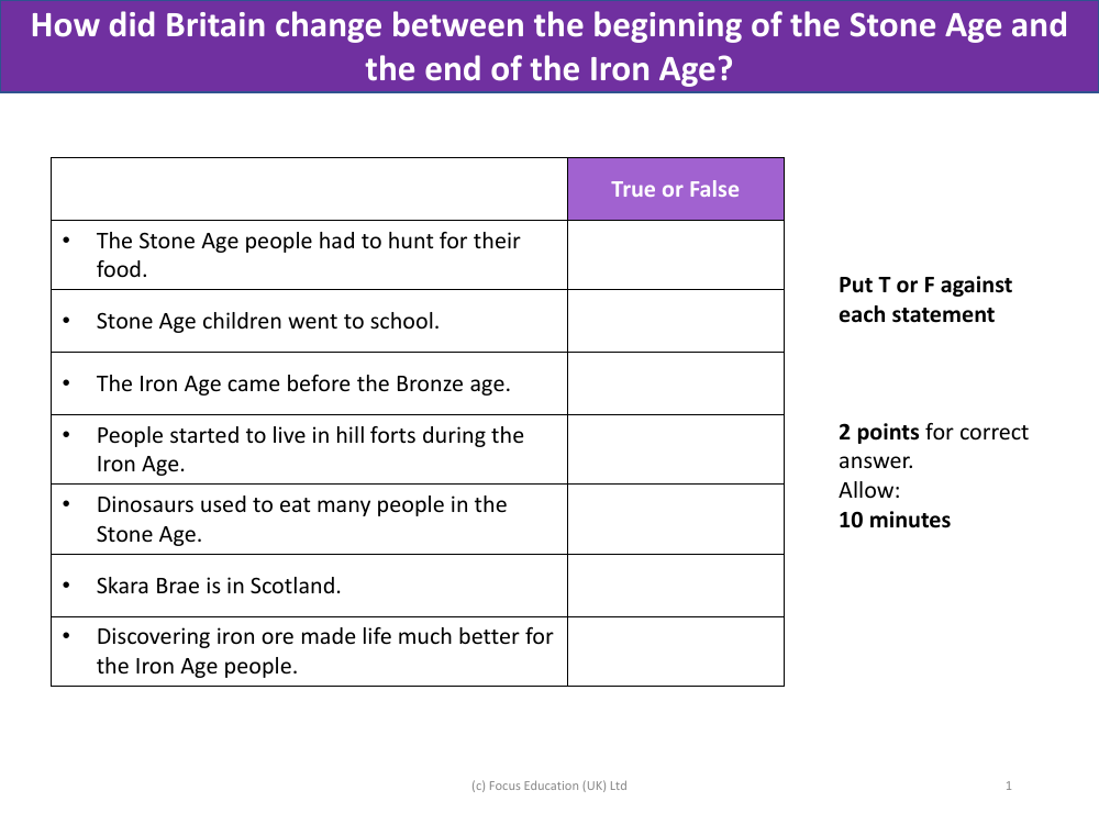 True or False - Stone Age