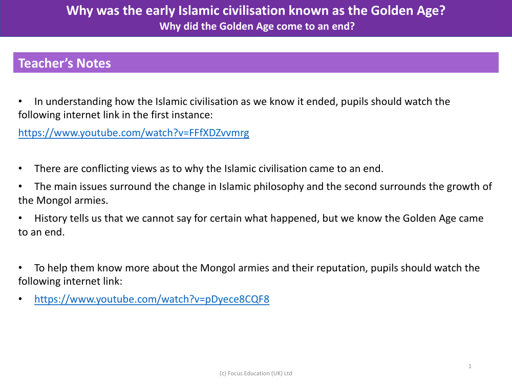 Why did the Golden Age come to an end? - Teacher's Notes