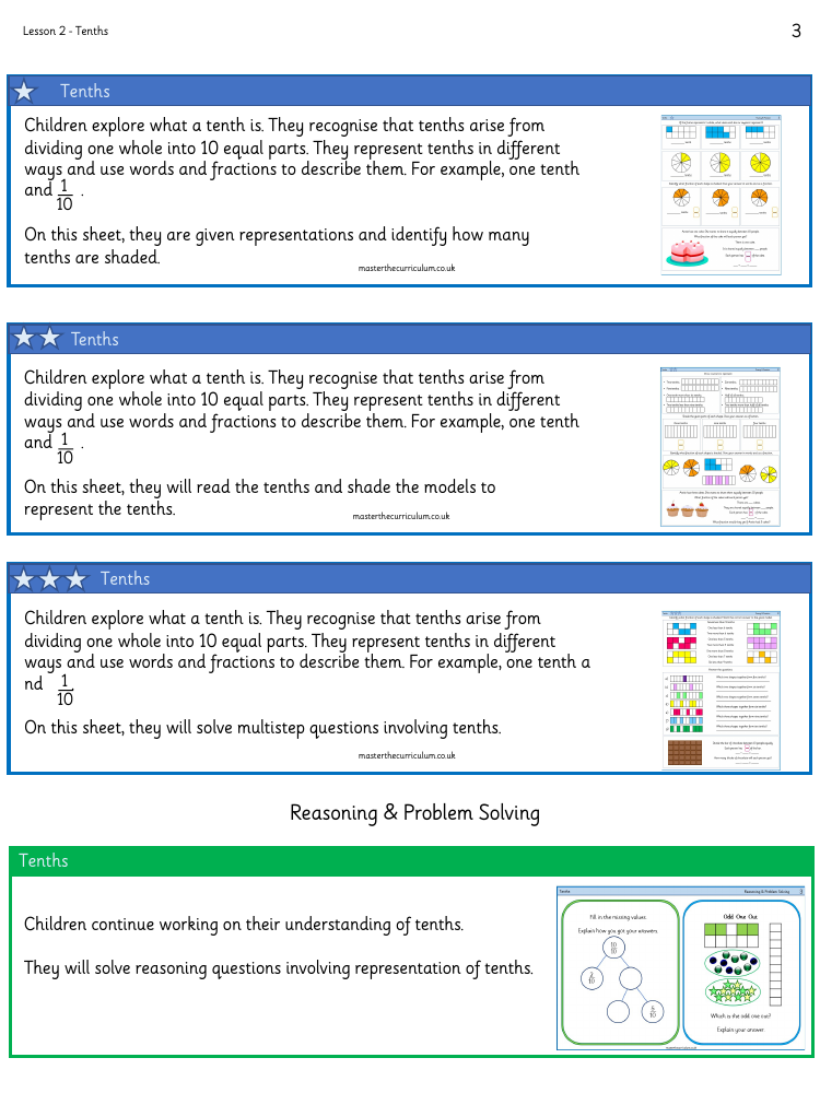 Fractions - Tenths - Worksheet