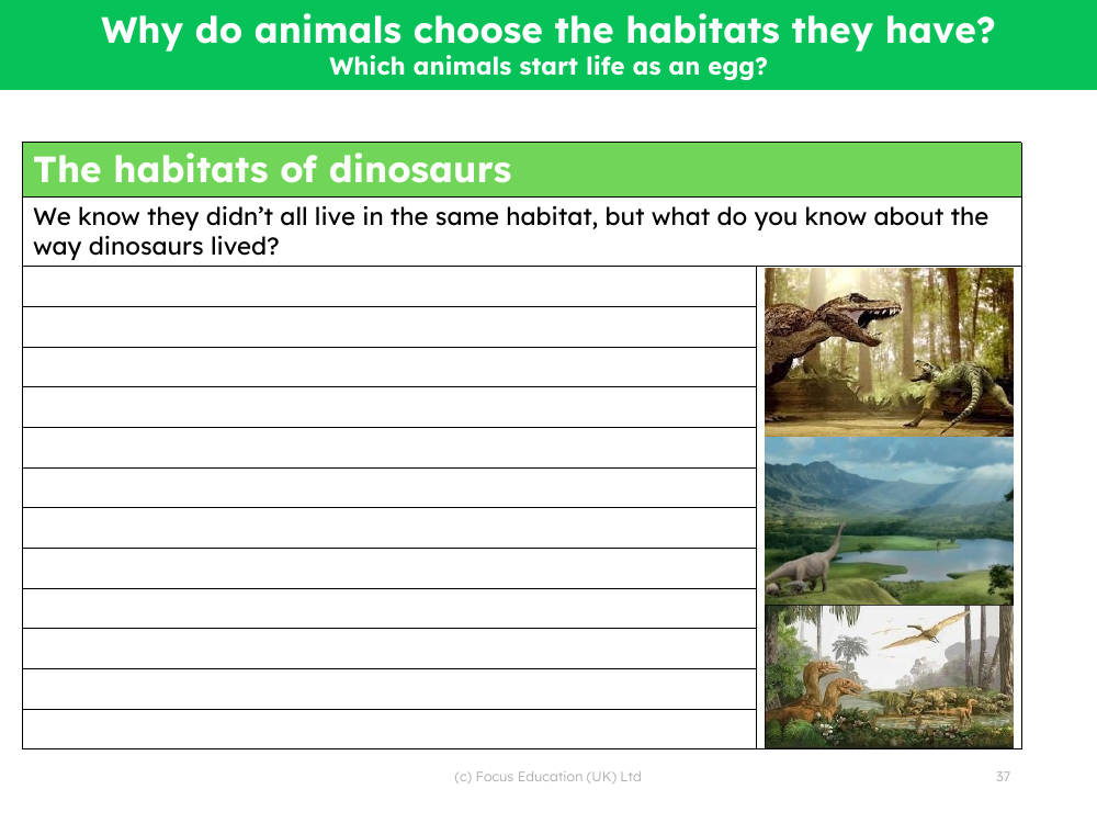 Habitats of dinosaurs - Writing task