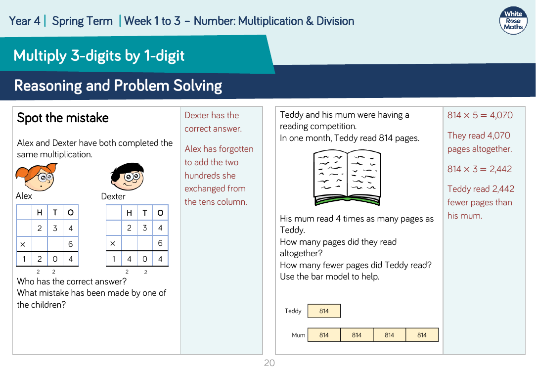 Multiply 3 Digits By 1 Digit Reasoning And Problem Solving Maths Year 4 4273