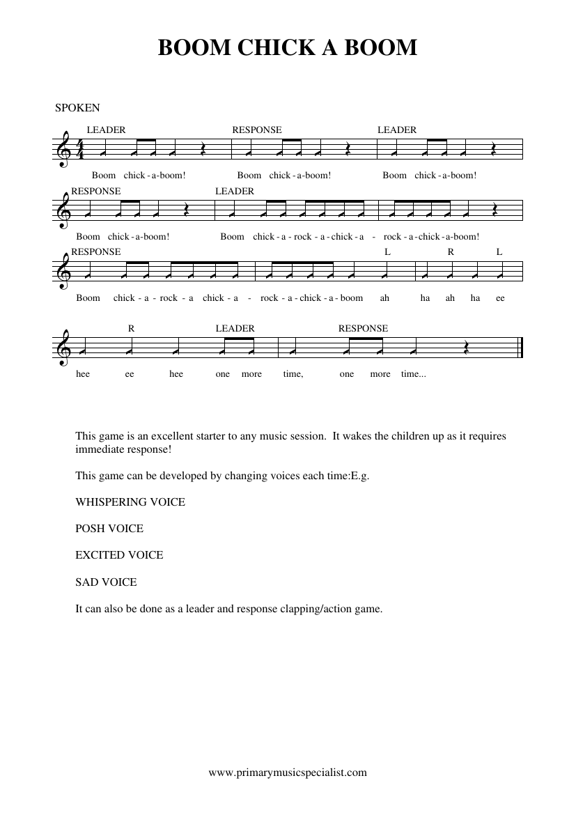 Rhythm and Pulse Year 1 Notations - Boom chick a boom