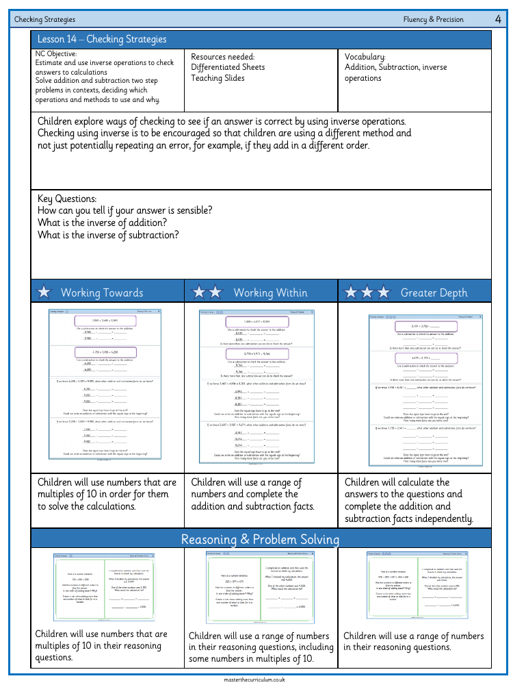 Addition and Subtraction - Checking strategies - Worksheet