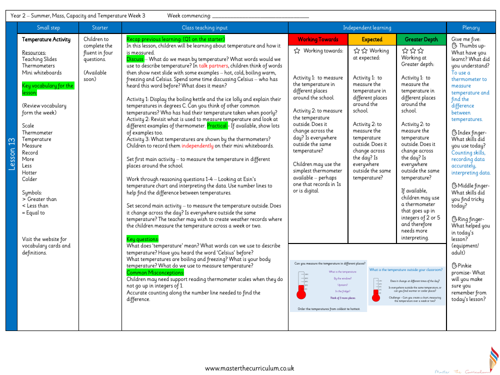 Mass, Capacity, Temperature - Temperature activity - Planning