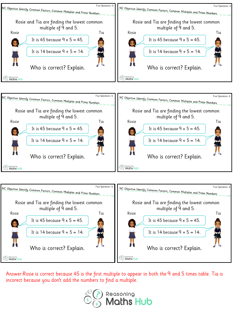 Identify Common Factors, Common Multiples and Prime Numbers 4 - Reasoning