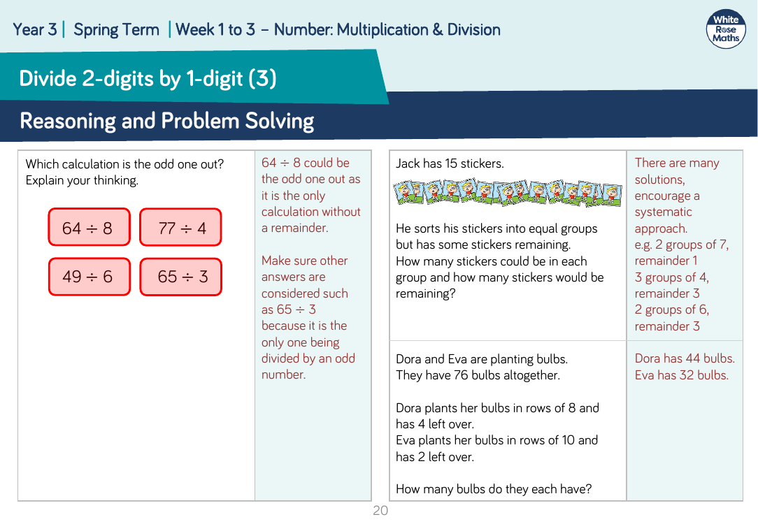 Divide 2-digits by 1-digit (3): Reasoning and Problem Solving