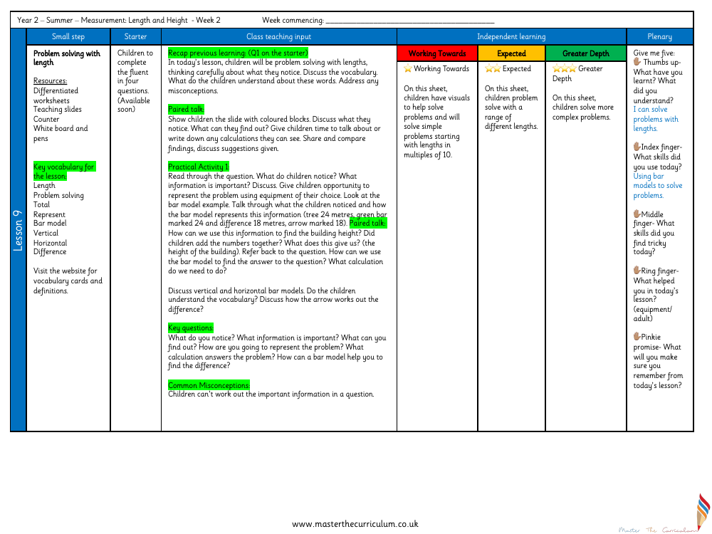 Length and height - Problem solving with lengths - Planning