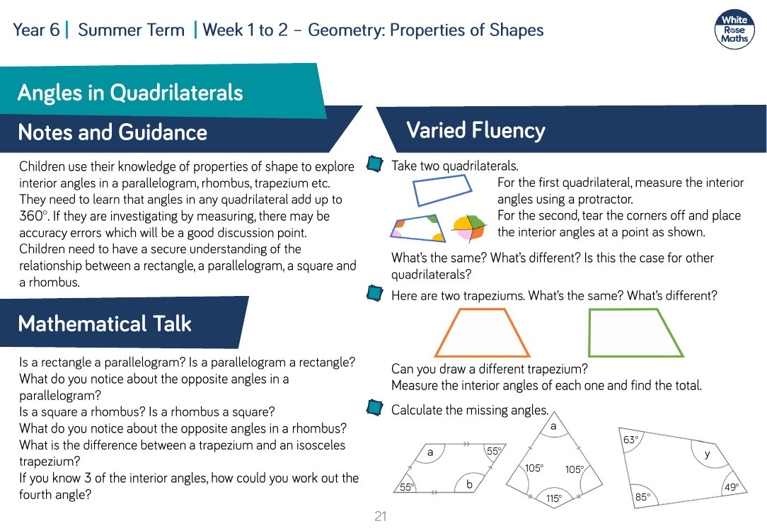 Angles in Quadrilaterals: Varied Fluency