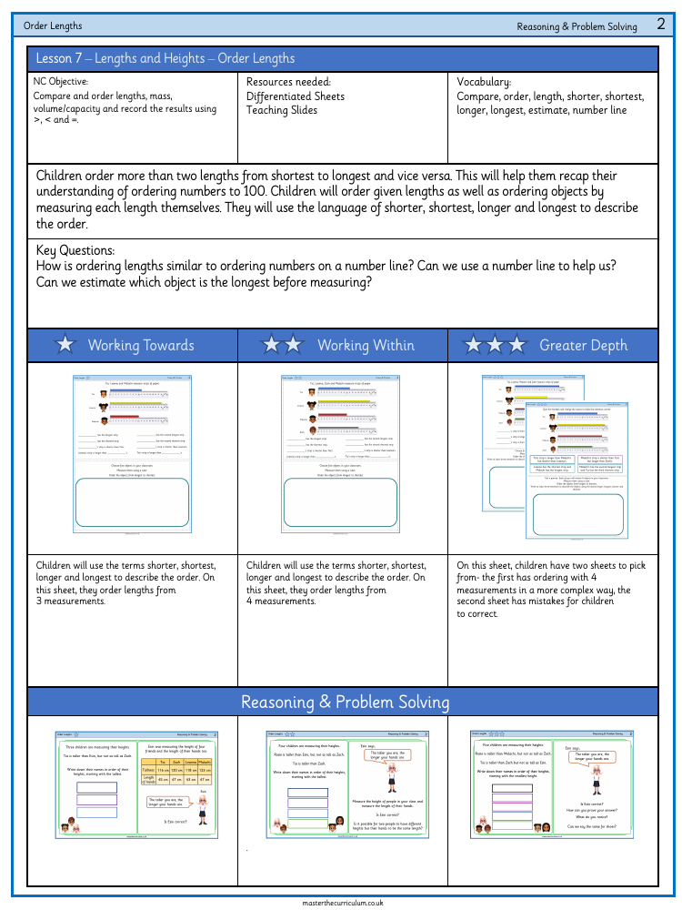 Length and height - Order length - Worksheet