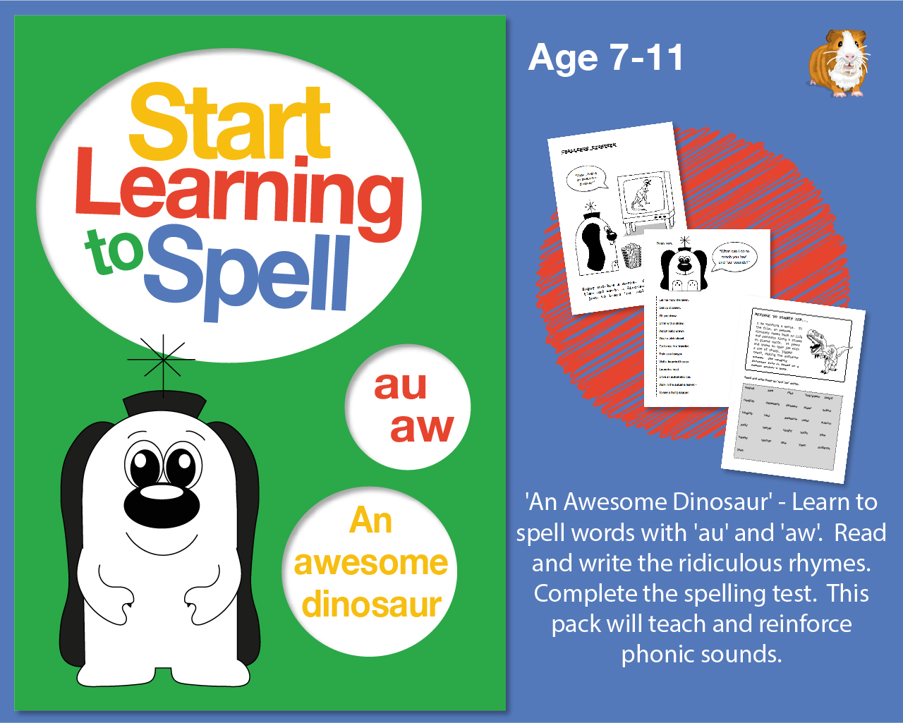 An Awesome Dinosaur' Learn To Spell Words With 'au' and 'aw' (7-11 years) - Teacher Notes