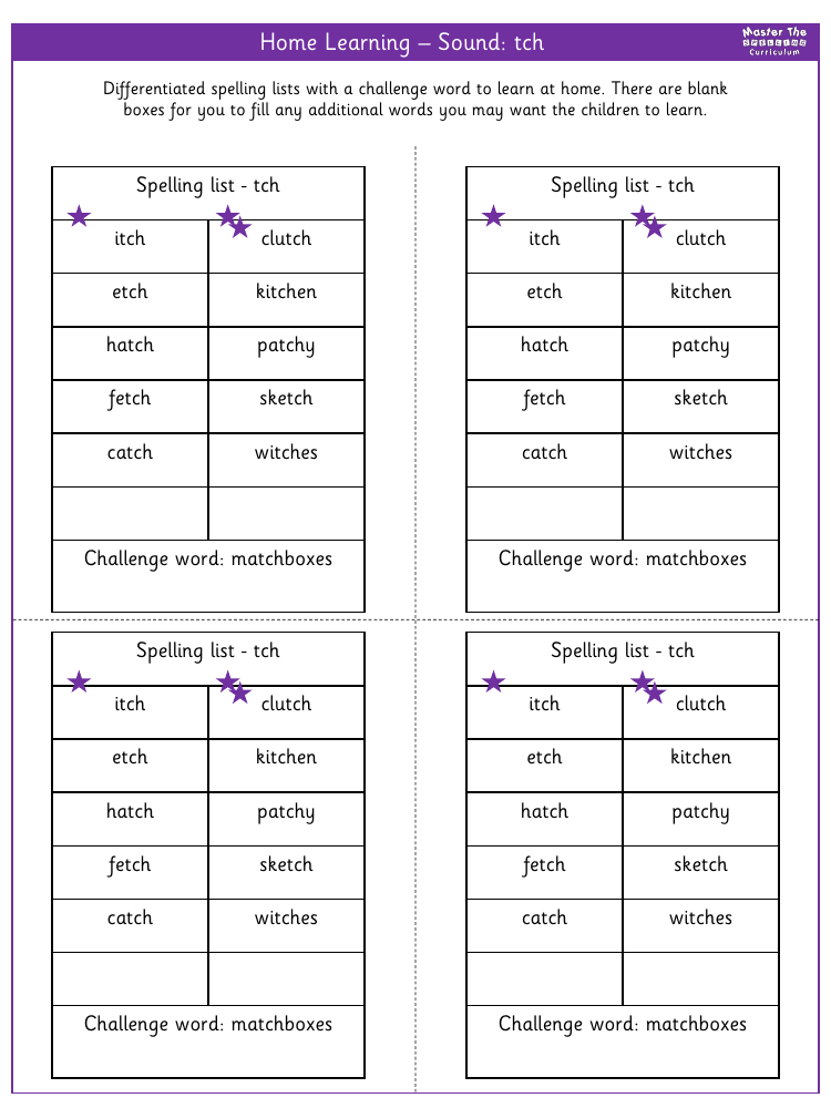 Spelling - Home learning - Sound tch