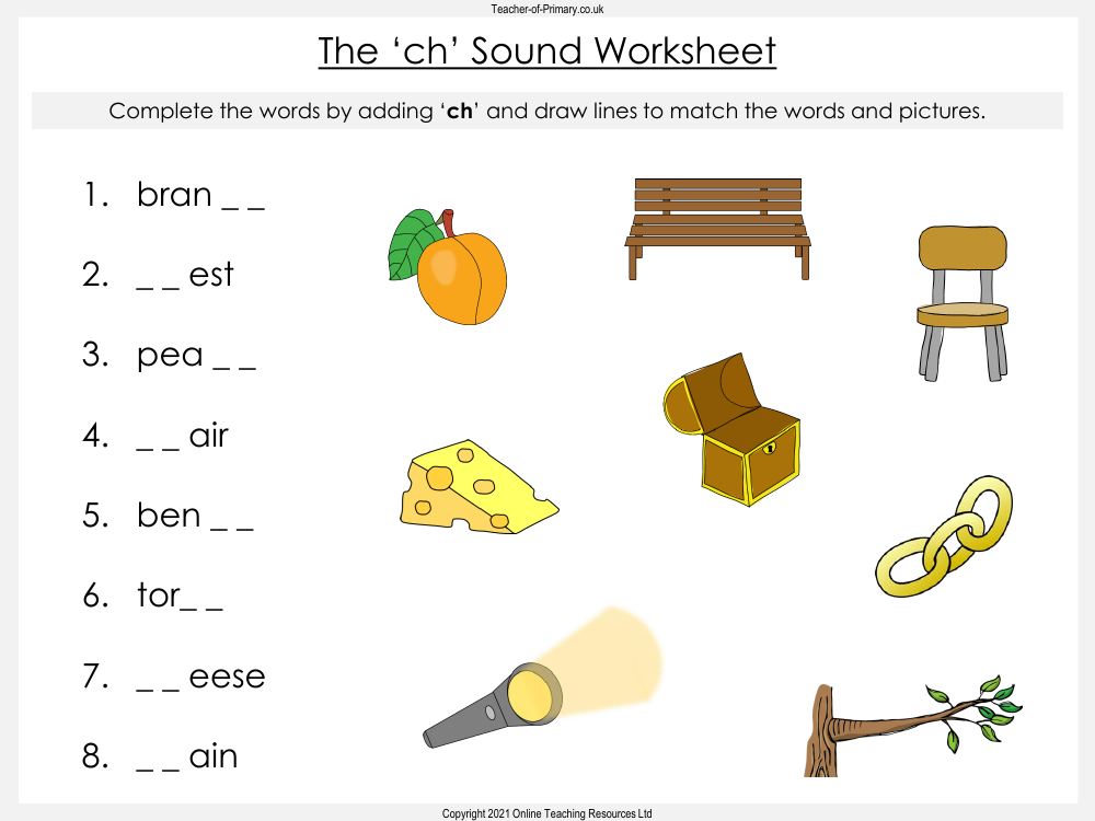 The Ch Sound English Phonics Teaching Powerpoint With Worksheets