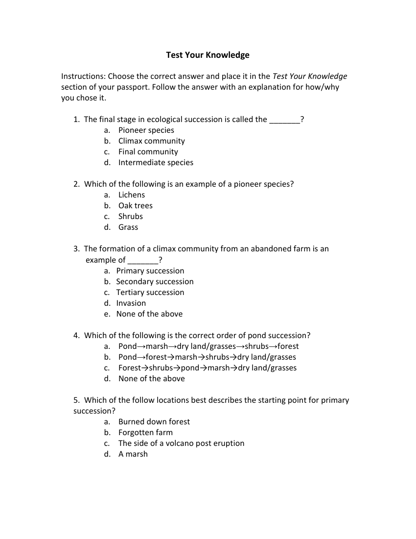 Ecological Succession - Test your Knowledge