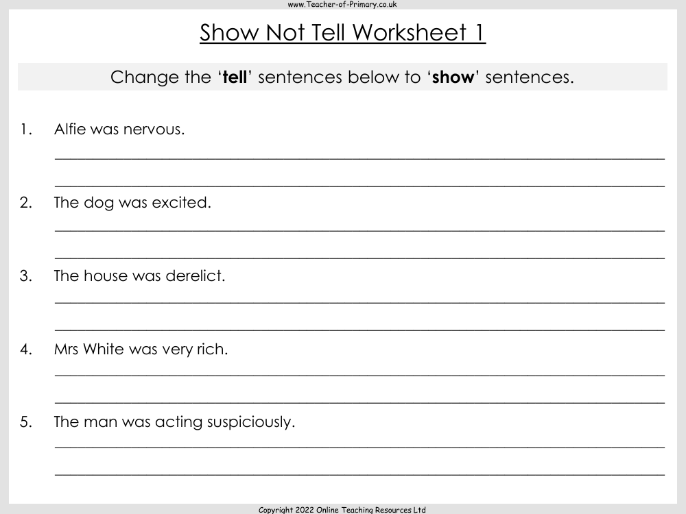 Show Not Tell - Worksheet