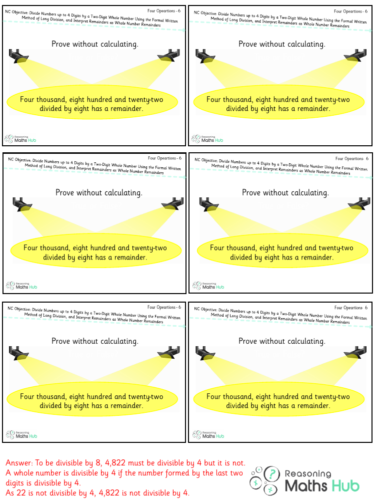 Divide numbers up to 4 digits by a two-digit whole number using the formal written method of long division 2 - Reasoning