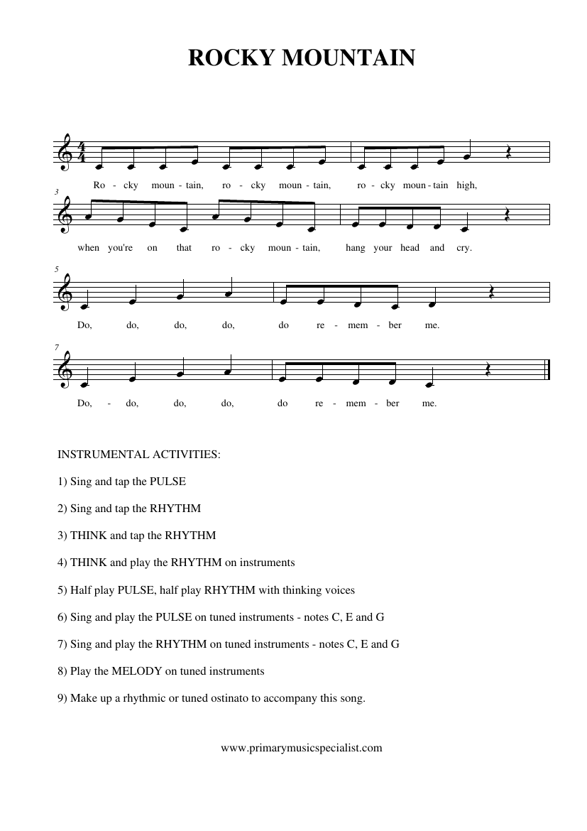 Instrumental Activity Book - Rocky Mountain