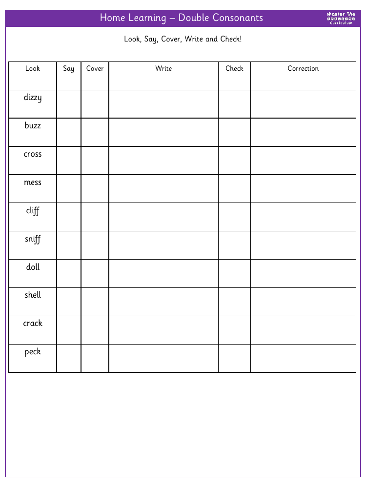 Spelling - Home learning - Double consonants