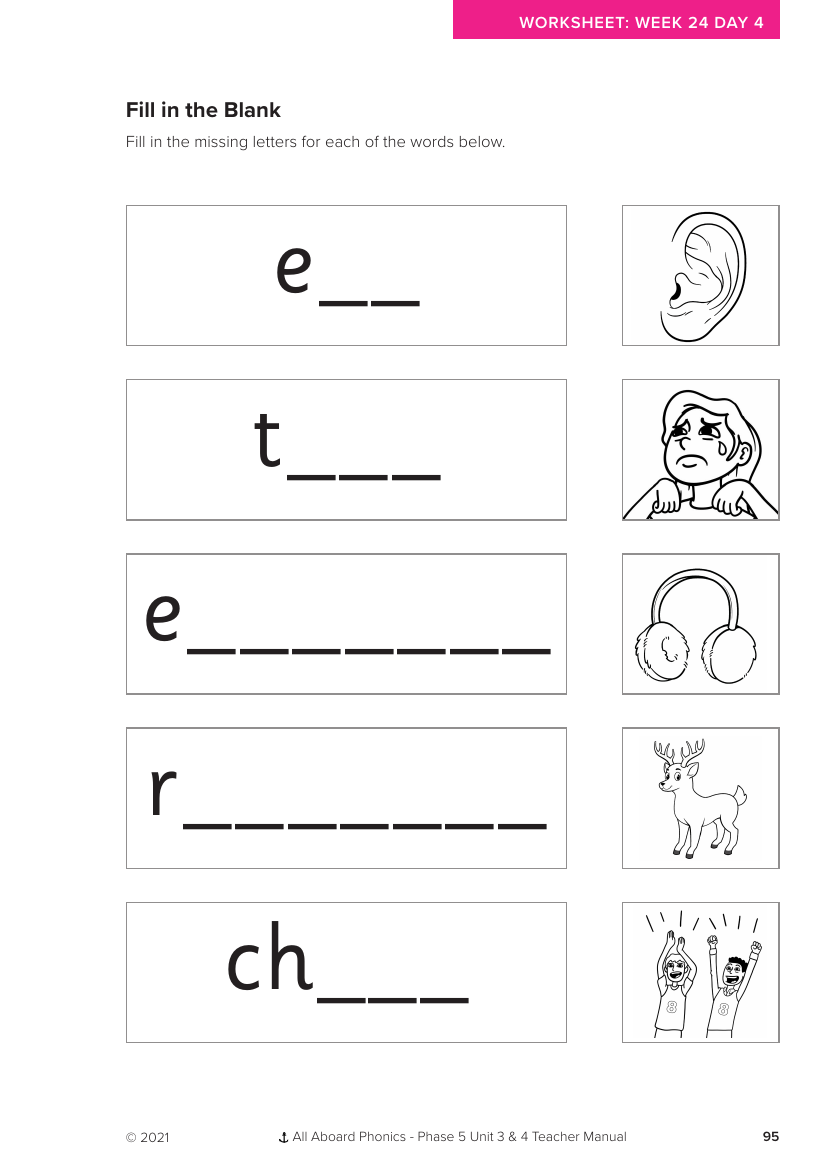Week 24, lesson 4 Fill in the Blank activity - Phonics Phase 5, unit 3 - Worksheet