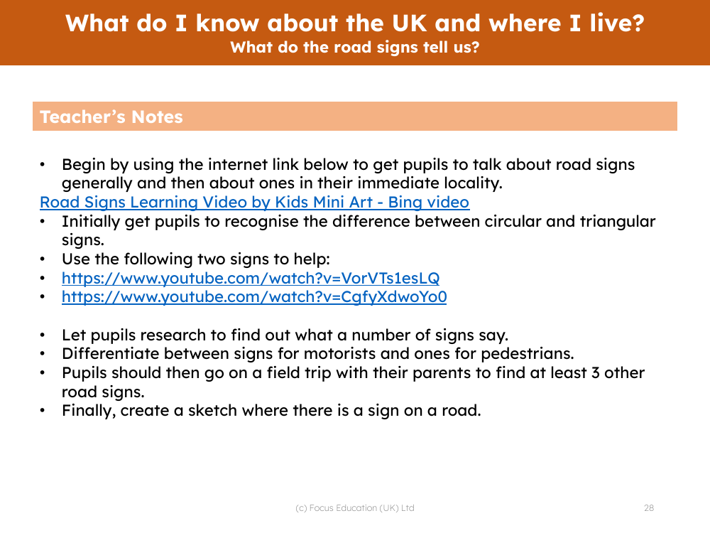 What do the road signs tell us? - Teacher notes