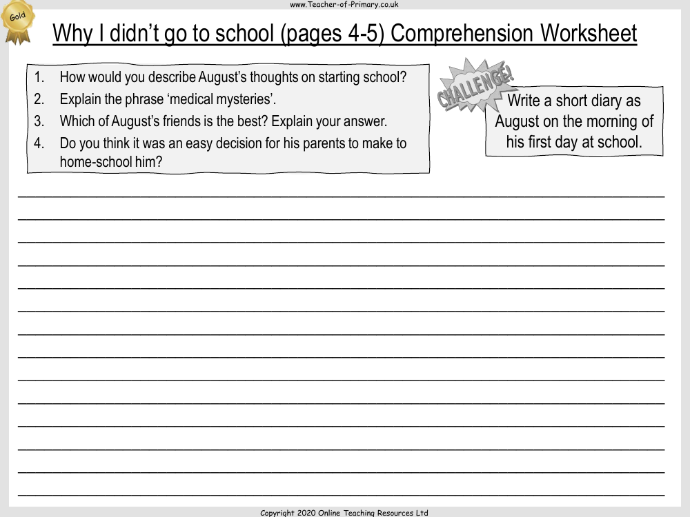 Wonder Lesson 4: Why I Didn't Go to School - Comprehension Worksheet 3