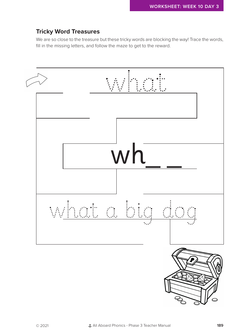 Week 10, lesson 3 Tricky word treasures letter formation - Phonics Phase 3, part 1 - Worksheet