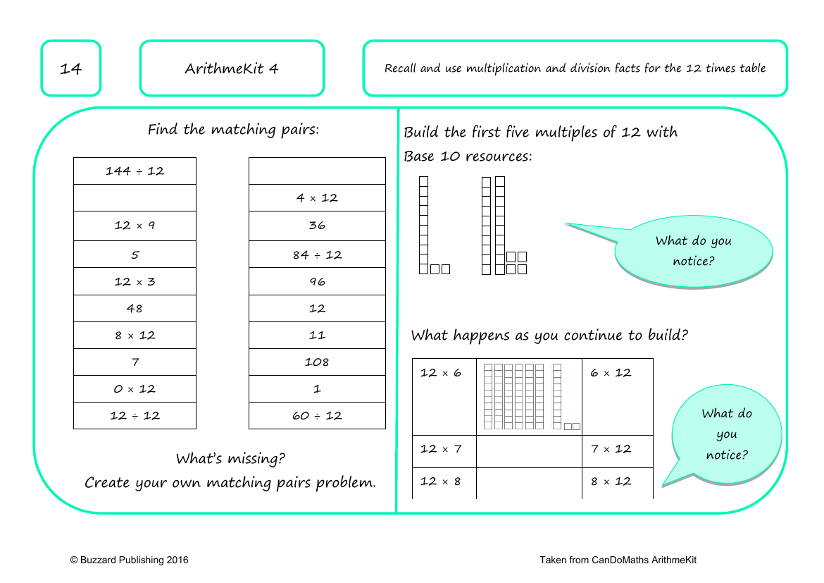 Recall and use multiplication and division facts for the 12x table