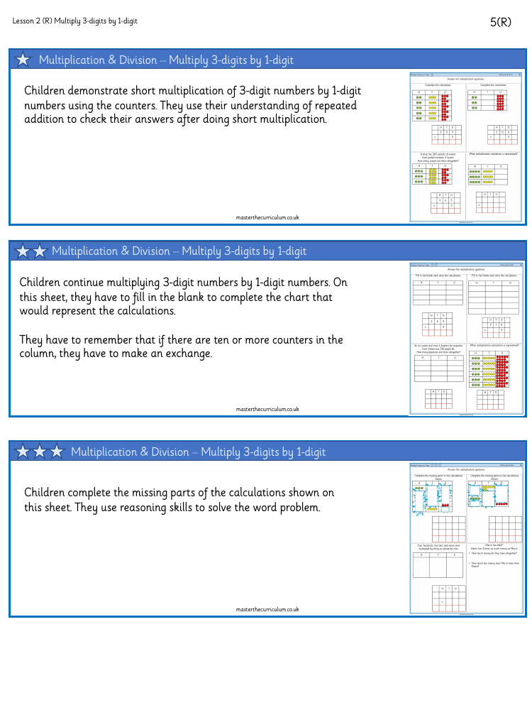 Multiplication and Division (2) - Multiply 3-digits by 1-digit - Worksheet