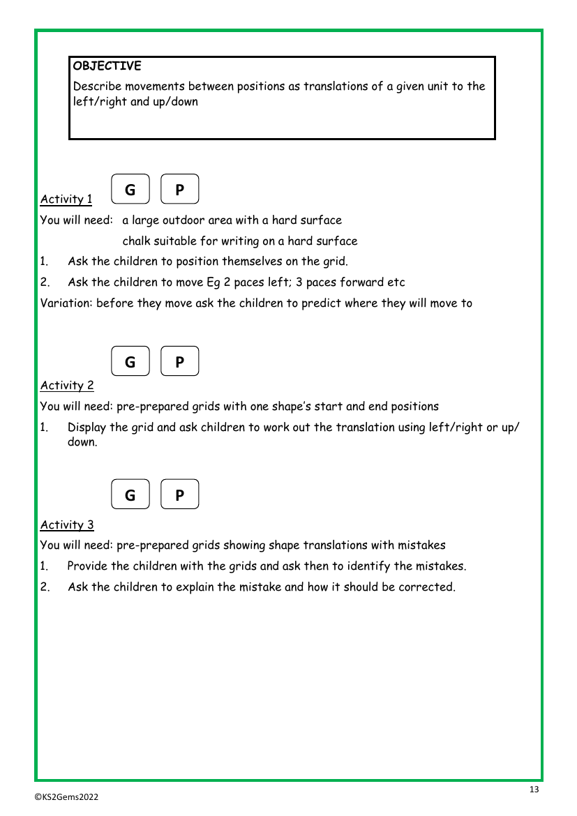 Translations worksheet