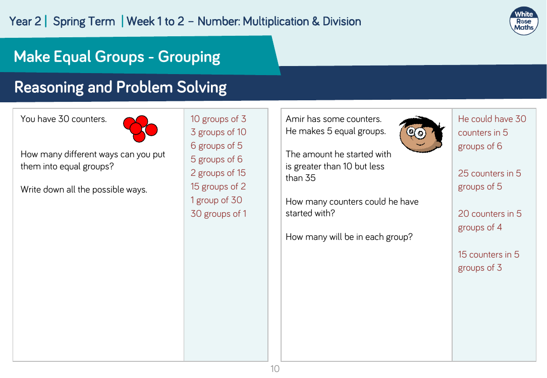Make equal groups â€“ grouping: Reasoning and Problem Solving