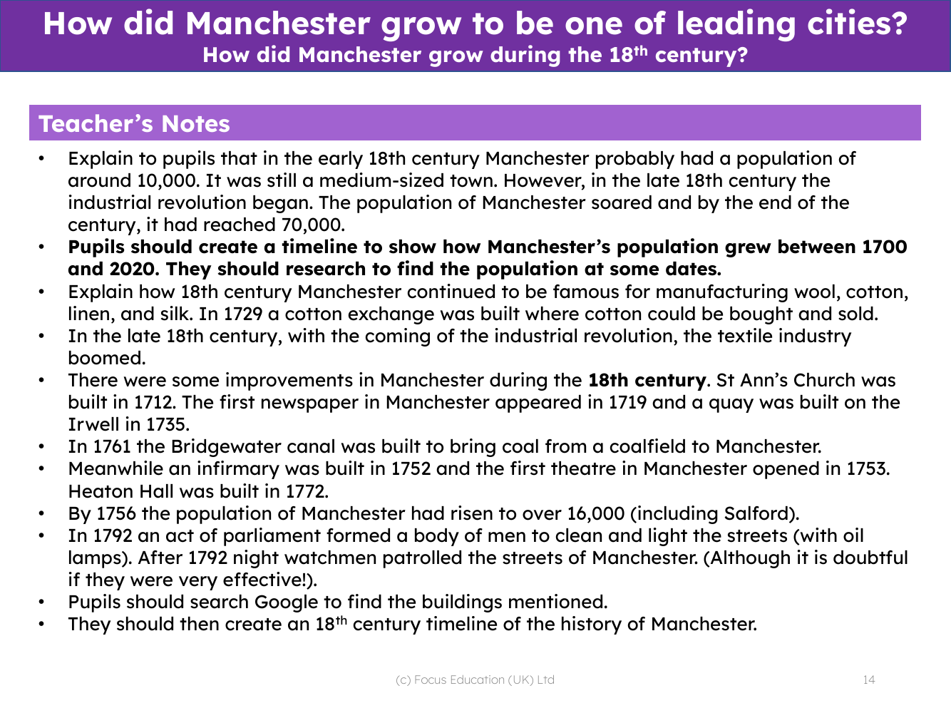 How did Manchester grow during the 18th Century? - Teacher notes