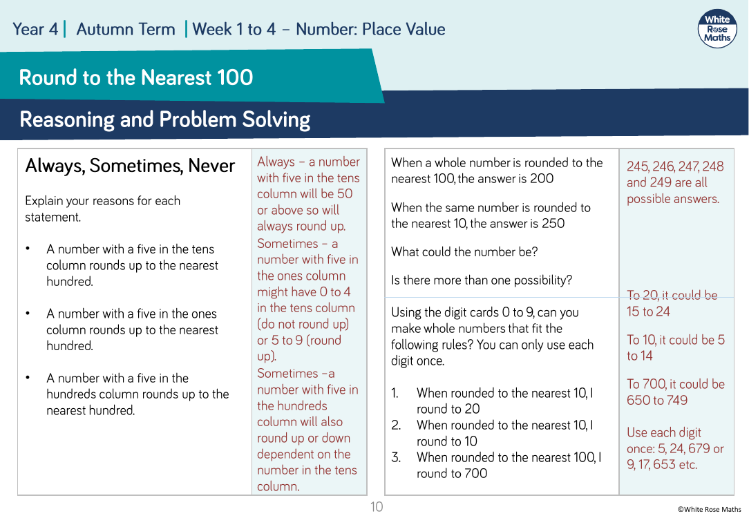 rounding to 100 reasoning and problem solving