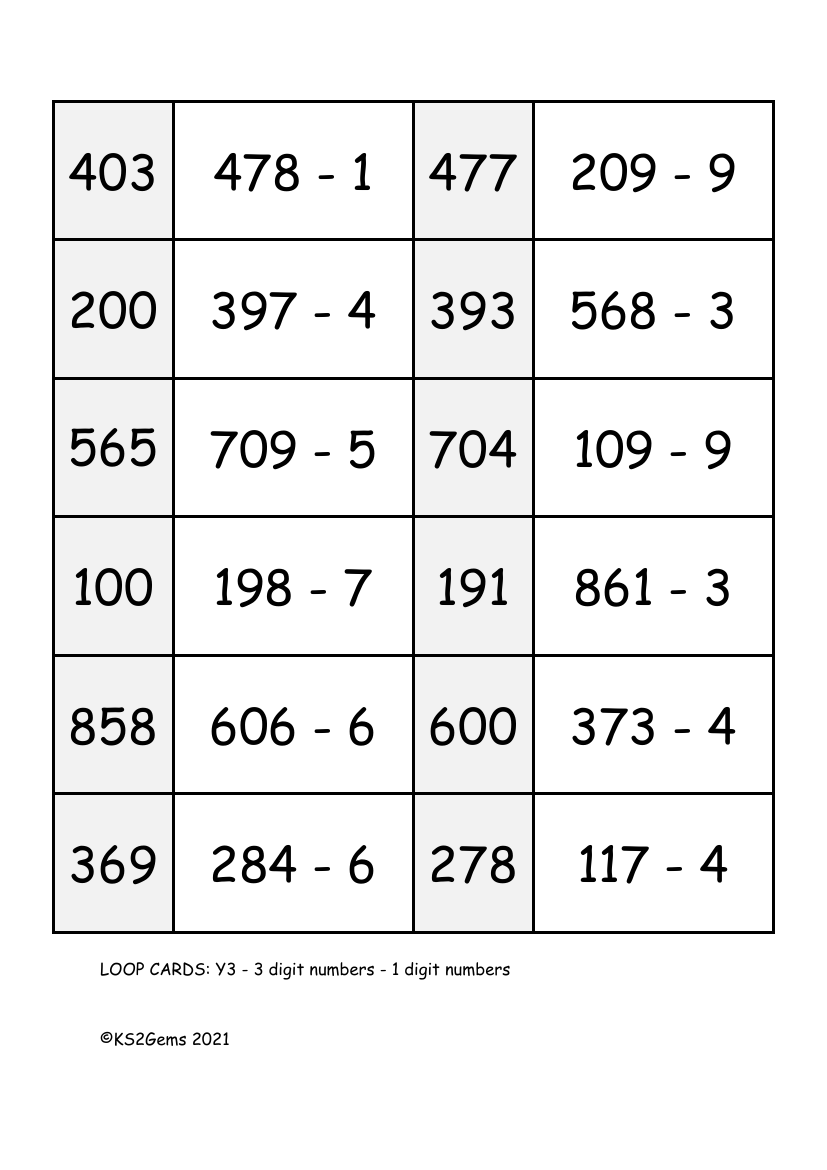 Loop Card Game - Subtract 1 digit