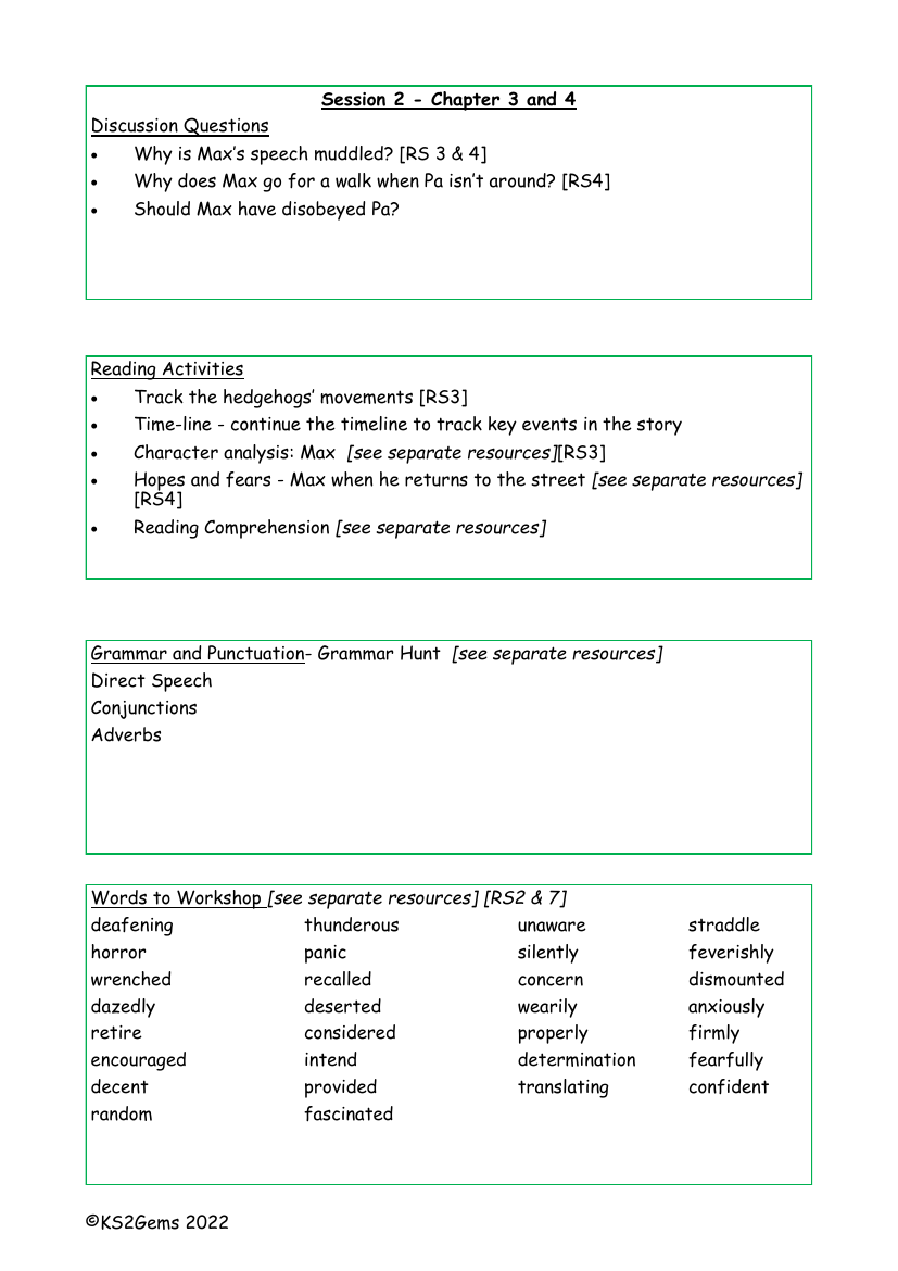 The Hodgeheg - Session 2 - Chapter 3 and 4 - Worksheet