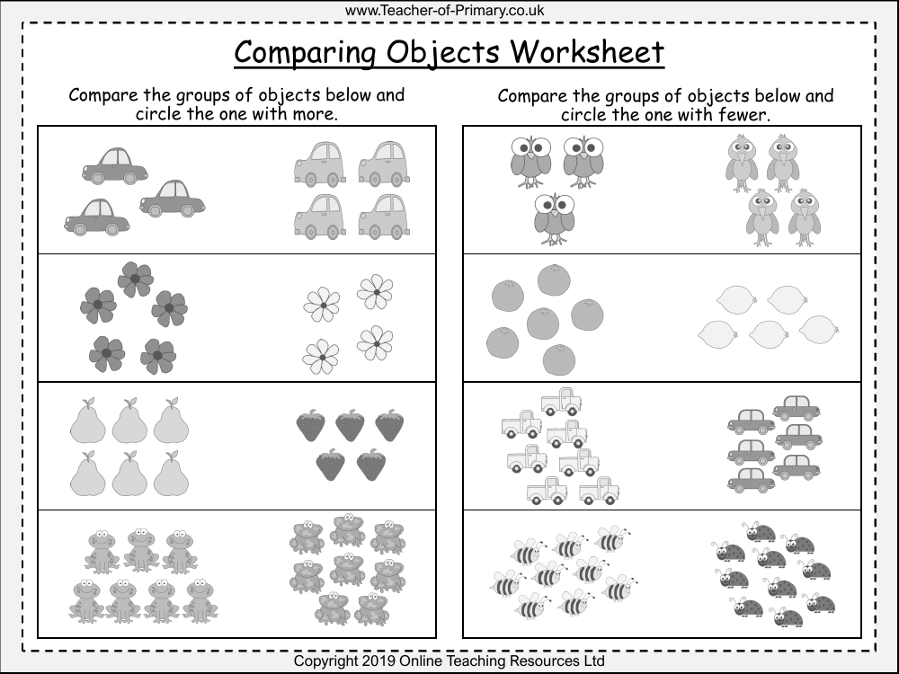 Comparing Objects - Worksheet 