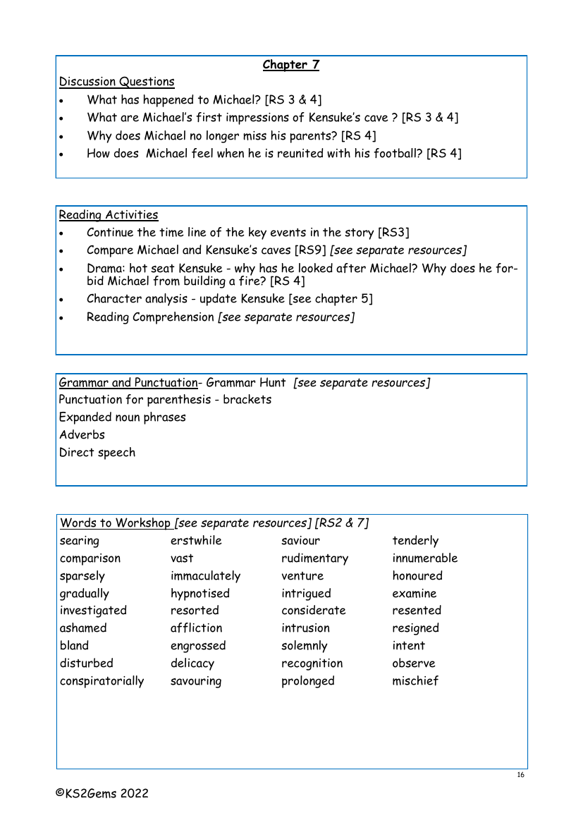 Kensuke's Kingdom - Chapter 7 - Worksheet