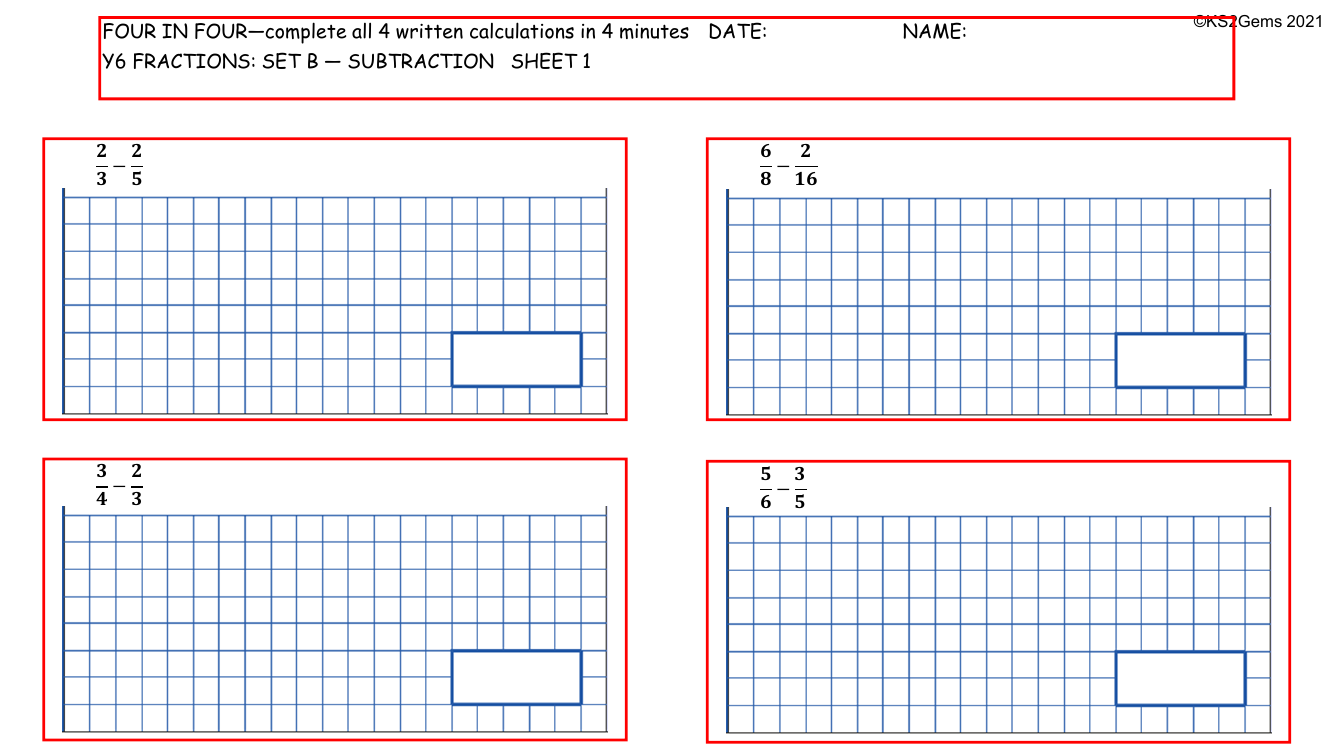 Four in Four - Fractions Set B Subtraction