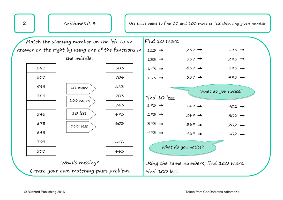 Use place value to find 10 and 100 more or less than any given number