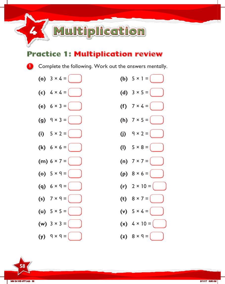 Max Maths, Year 4, Work Book, Multiplication review