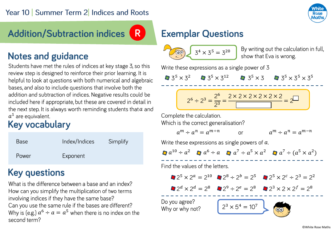 Addition/Subtraction indices: Questions