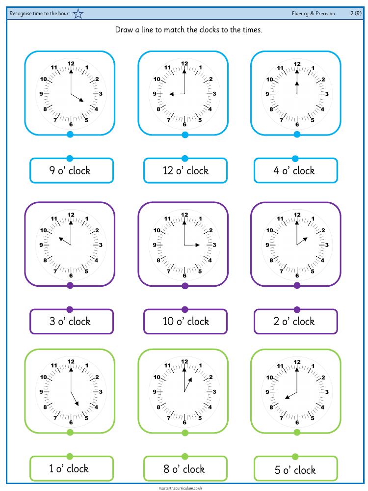 Time - Time to the hour - Worksheet