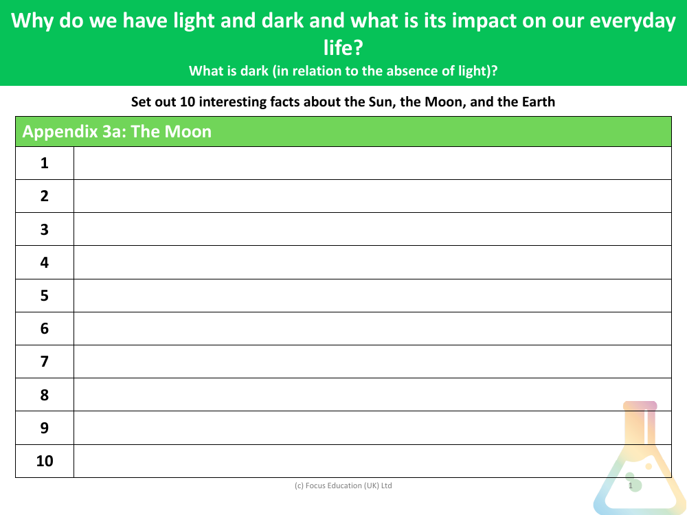 10 Interesting facts about the Moon - Worksheet