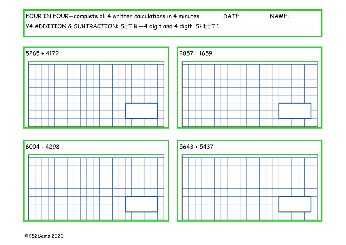 Four in Four -  Addition and Subtraction Set B - 4d and 4d