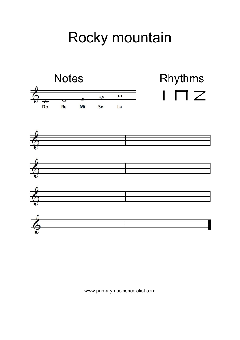 Instrumental Year 6 Stave Notation Sheets - Rocky mountain worksheet solfa