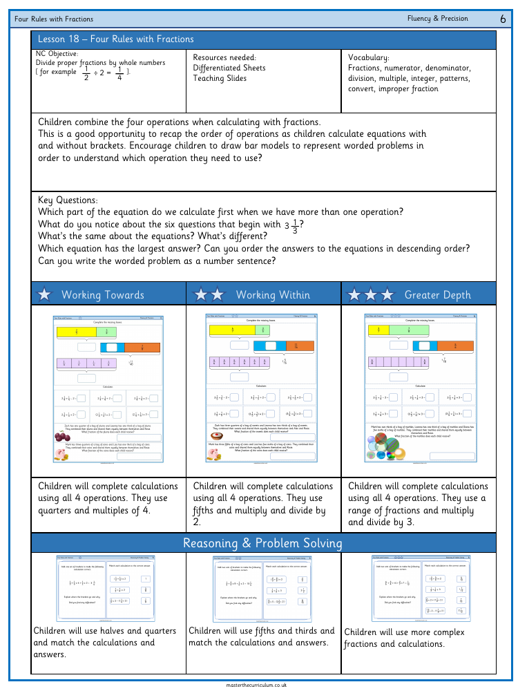 Fractions - Four rules with Fractions - Worksheet