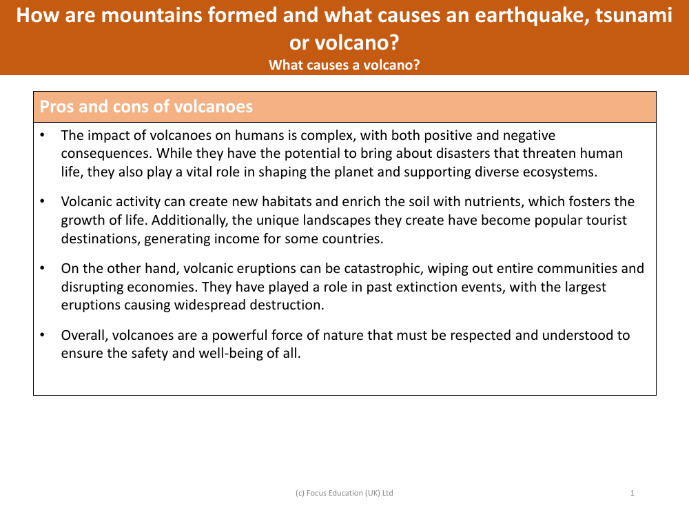 Pros and cons of volcanoes - Info sheet